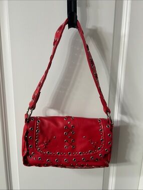 Maxx New York Red Shoulder Bag with Eyelet Accents
